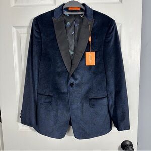 Tallia Youth 16R dark blue patterned blazer, velvet, NEW, grosgrain lapel